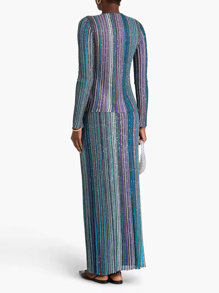 Striped knitted top and skirt set