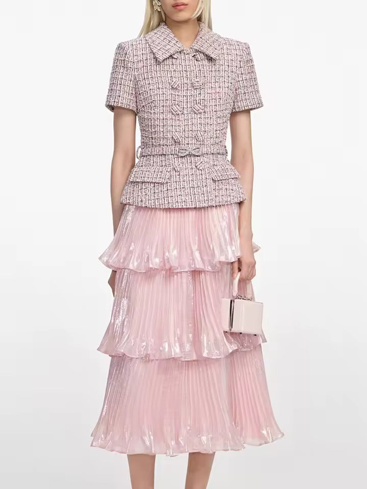 Tweed pleated layer dress