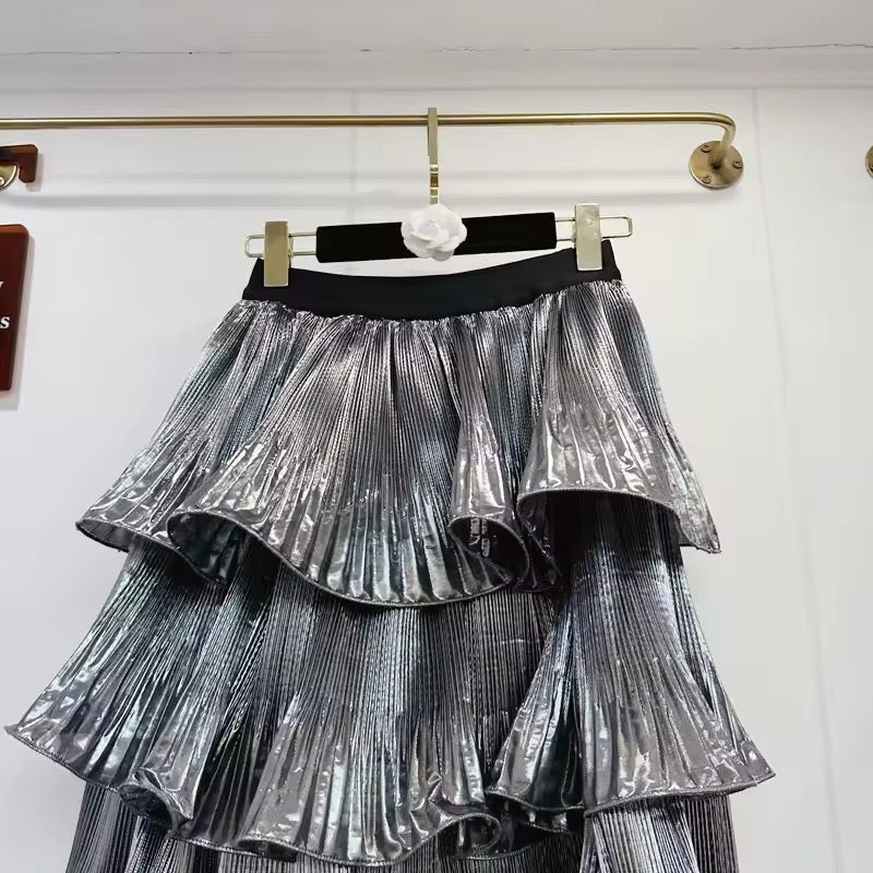 Metallic tiered skirt