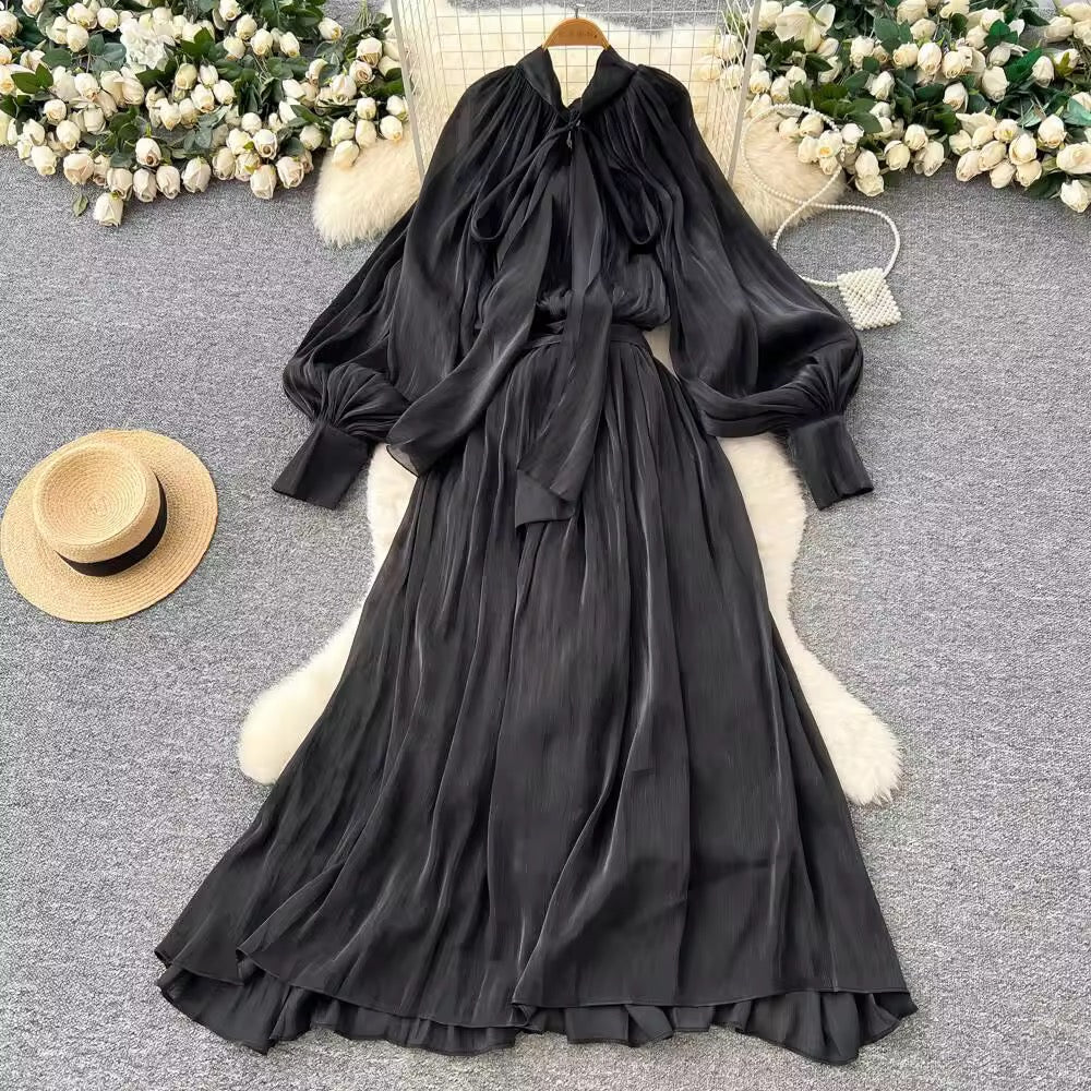 Lantern sleeve metallic dress