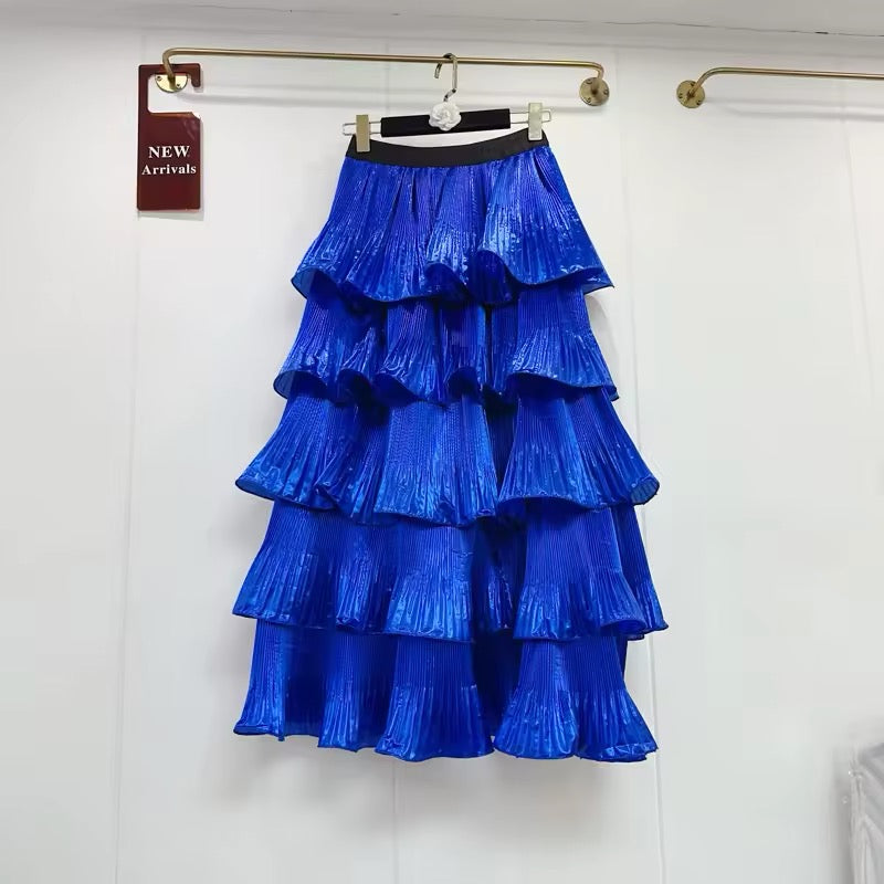 Metallic tiered skirt