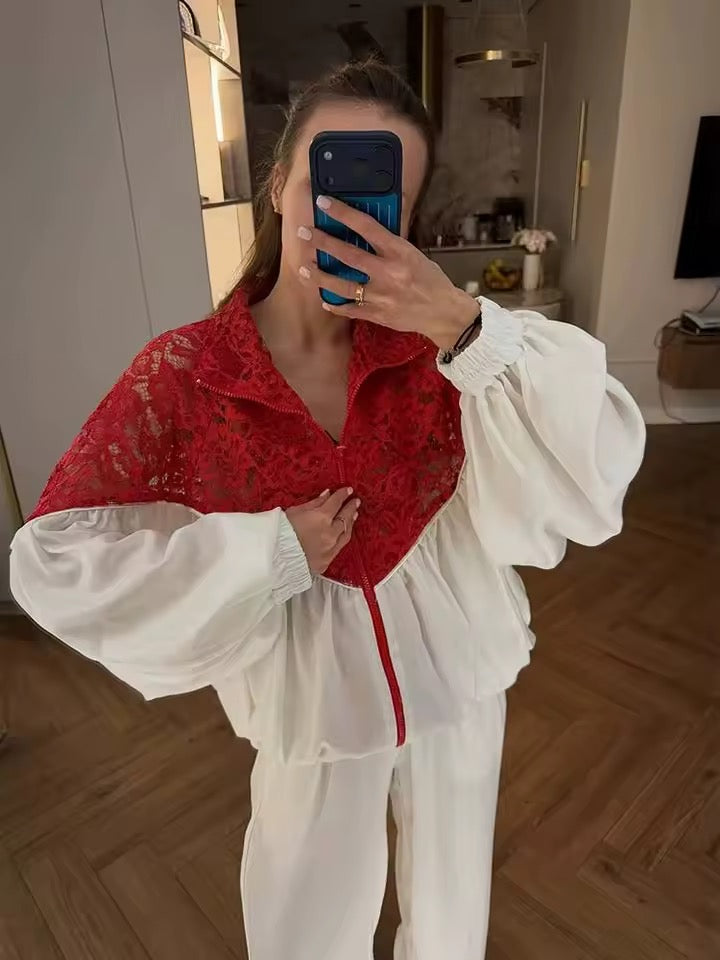 Lace puff sleeve tracksuit