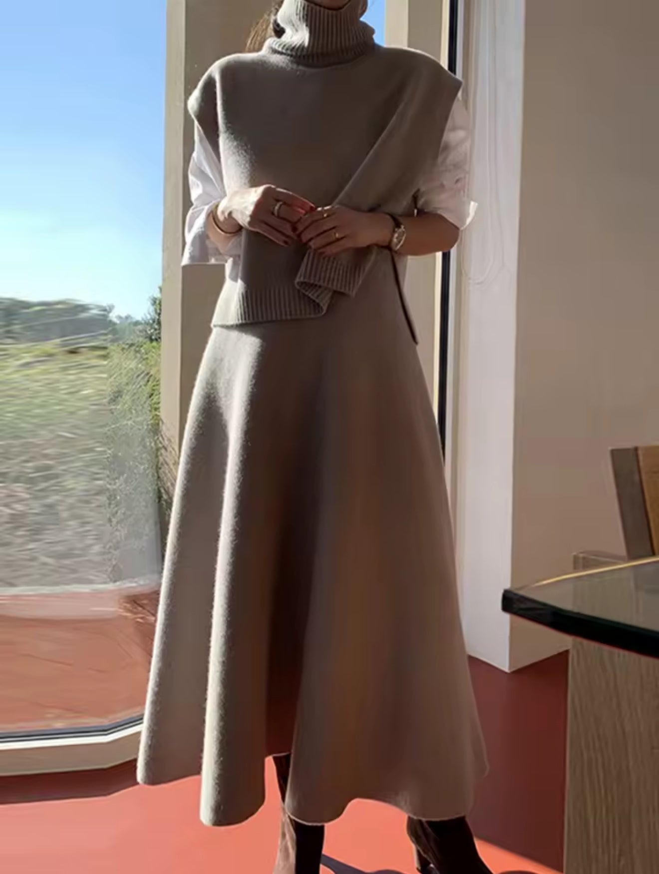 Knit pullover and skirt set