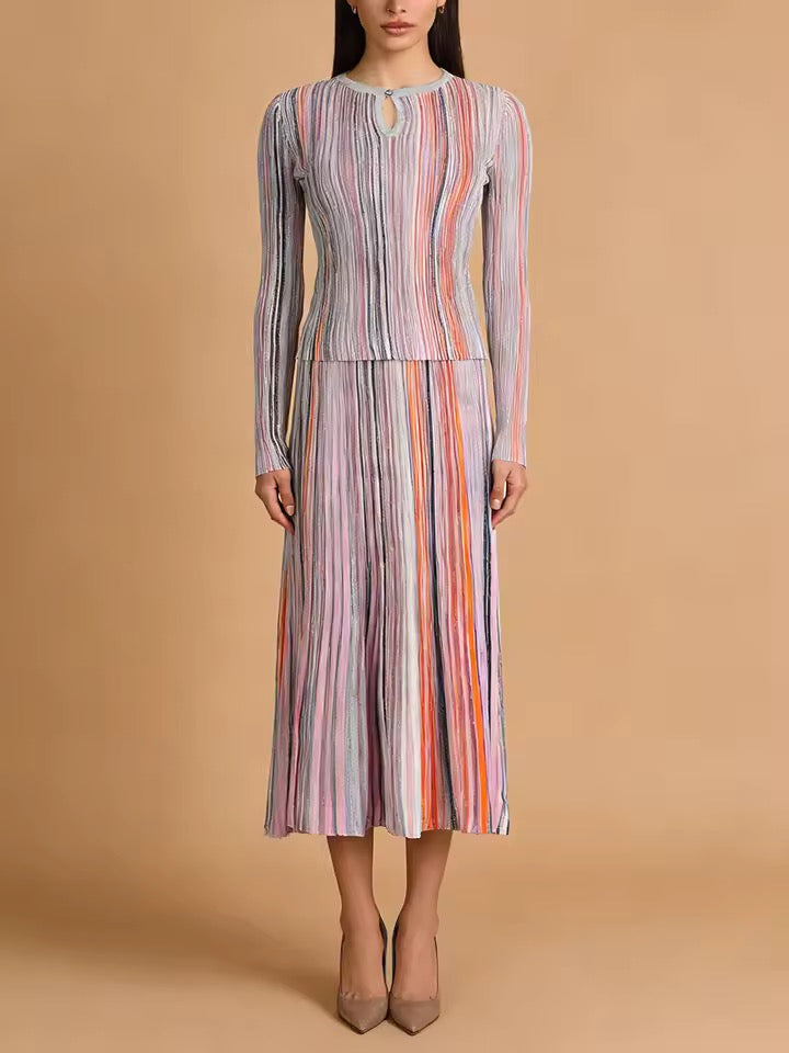 Striped knitted top and skirt set