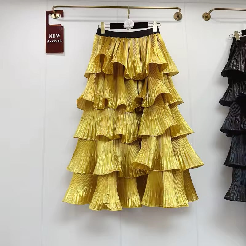 Metallic tiered skirt