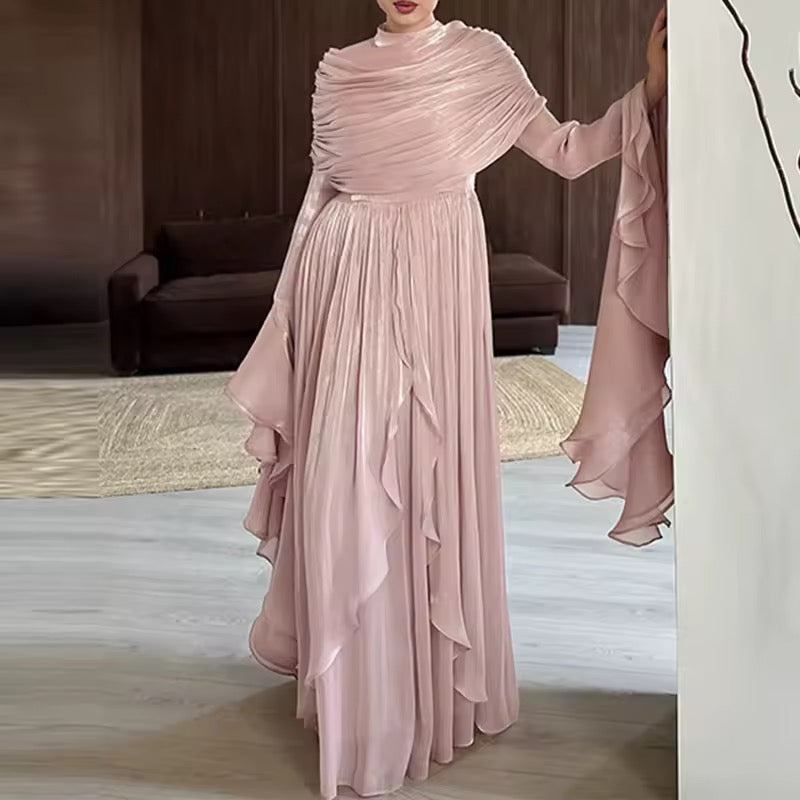 Pleated ruffle maxi dress