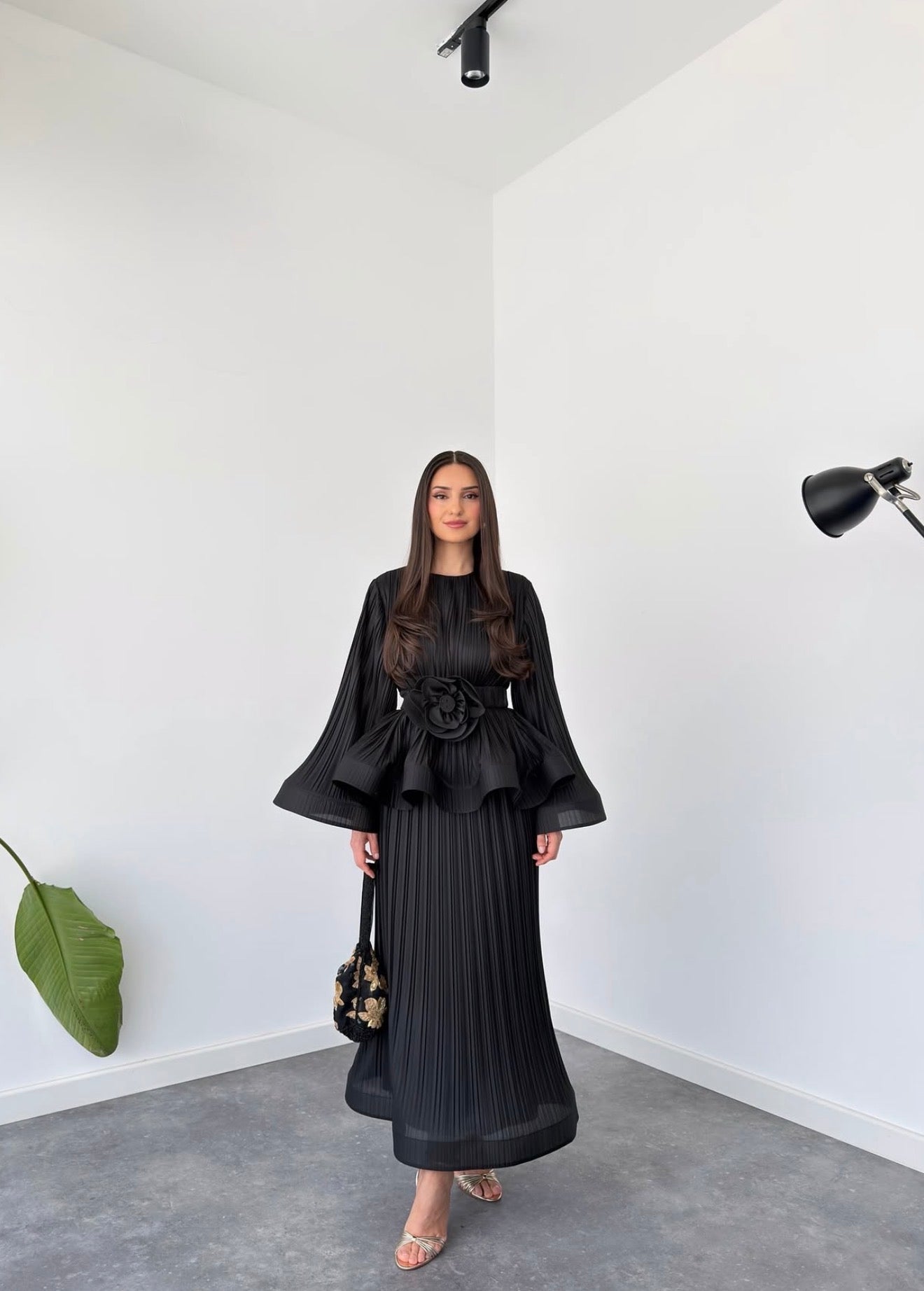 Pleated ruffle top and skirt set