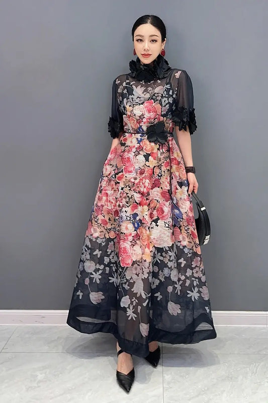 3D flower long dress