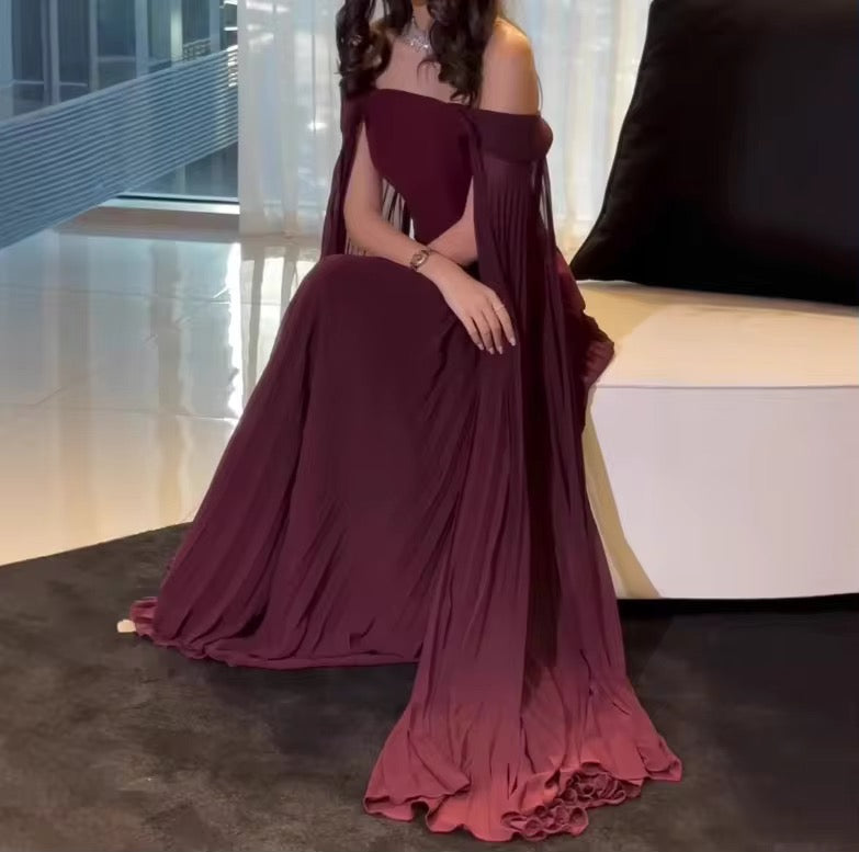 Off shoulder cape dress