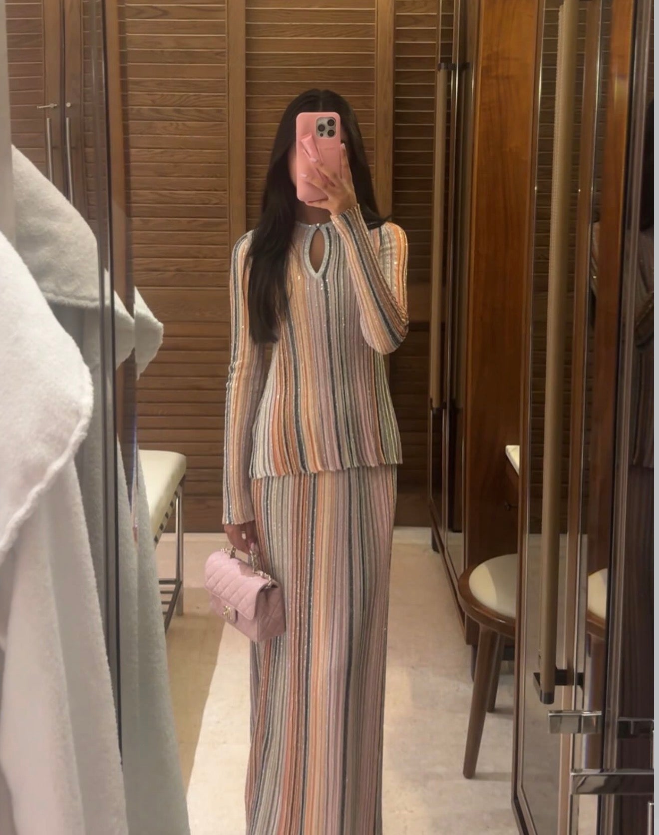 Striped knitted top and skirt set