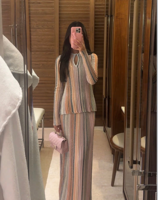 Striped knitted top and skirt set