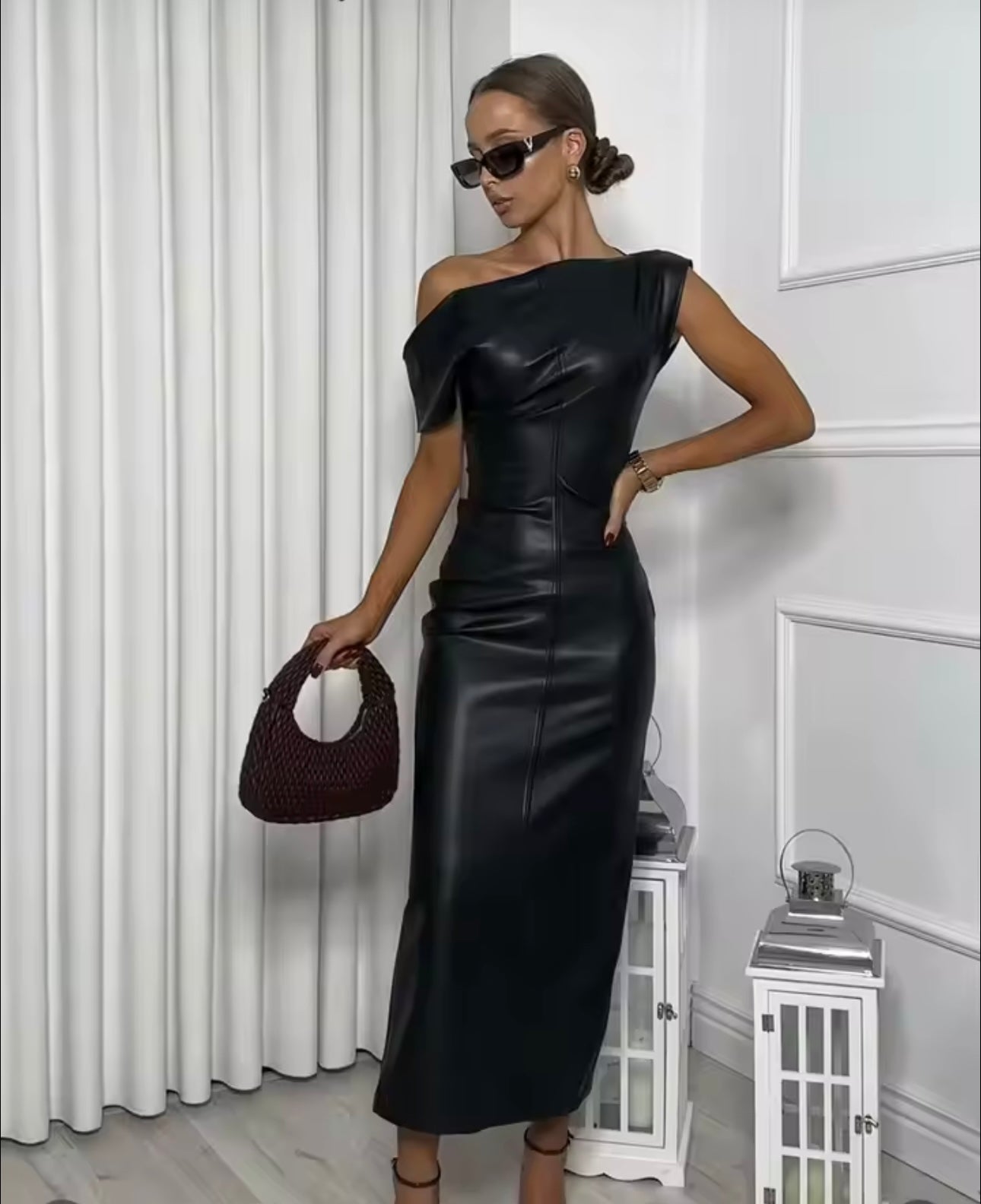 Faux leather asymmetrical dress