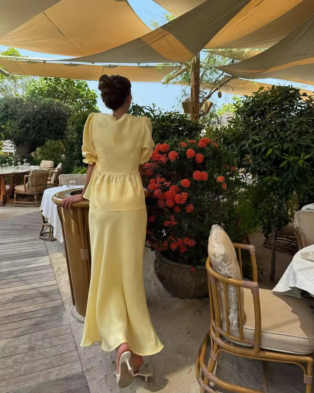 Tie up blouse and skirt set