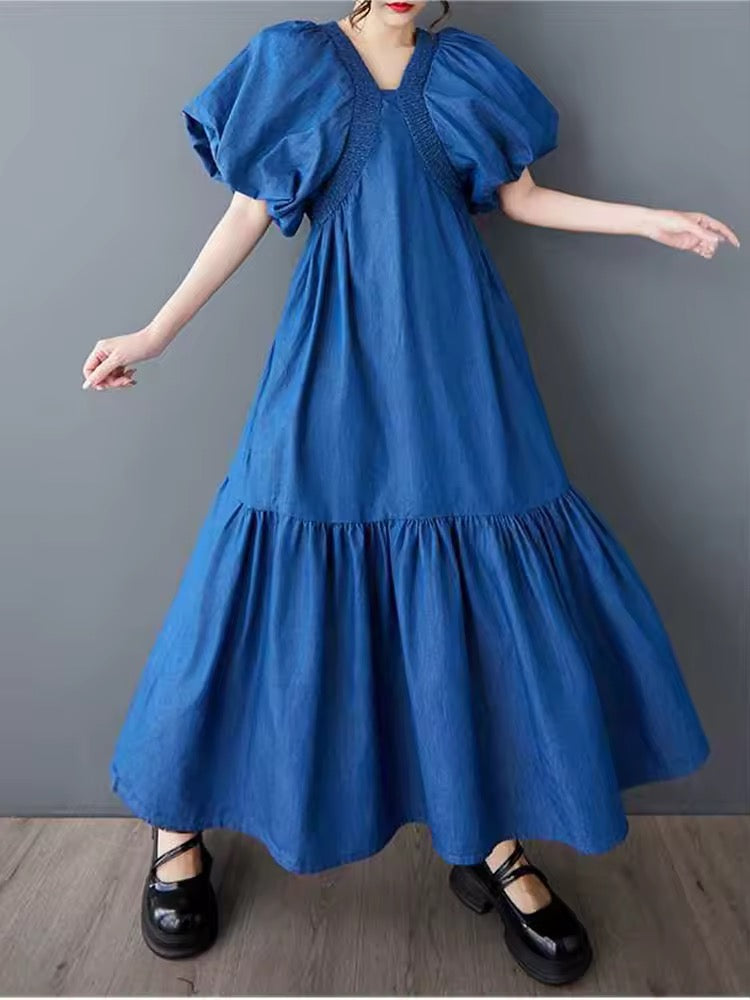 Denim puff sleeve dress