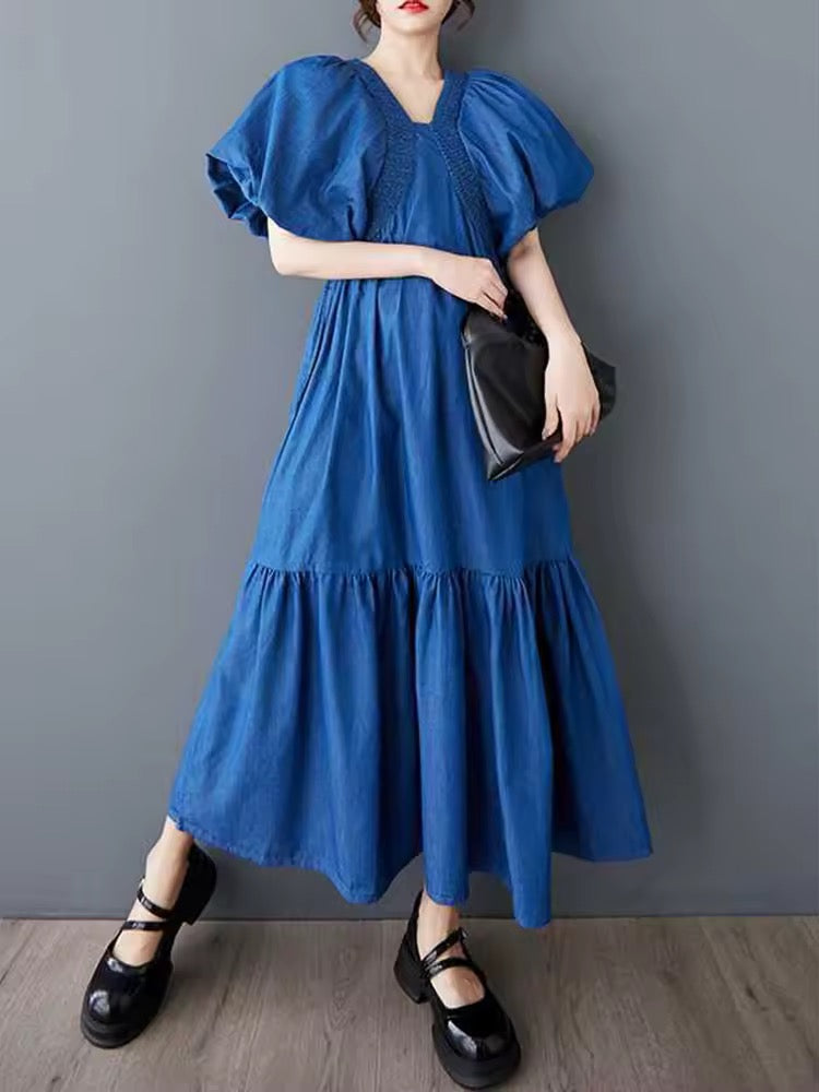 Denim puff sleeve dress
