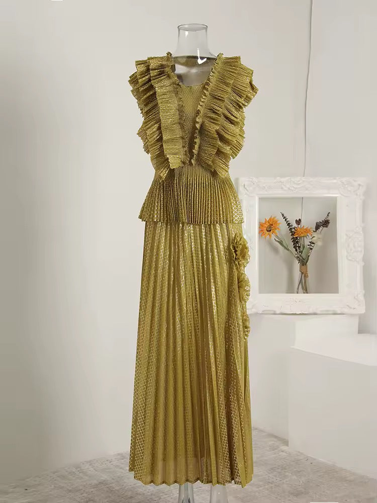 Pleated ruffle dress