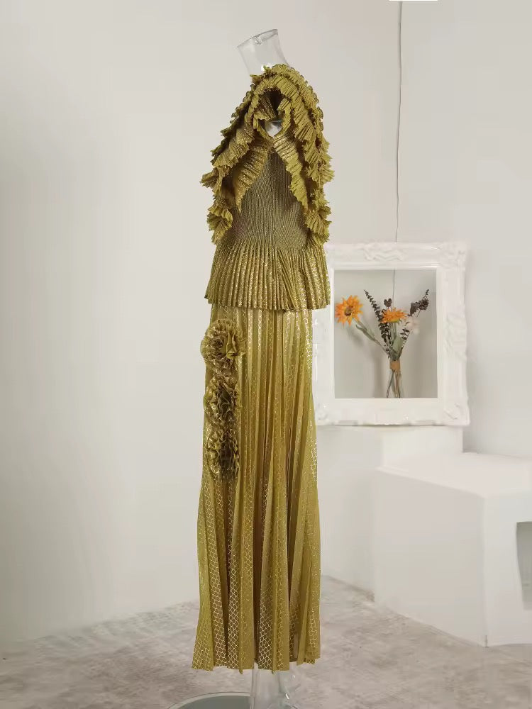 Pleated ruffle dress