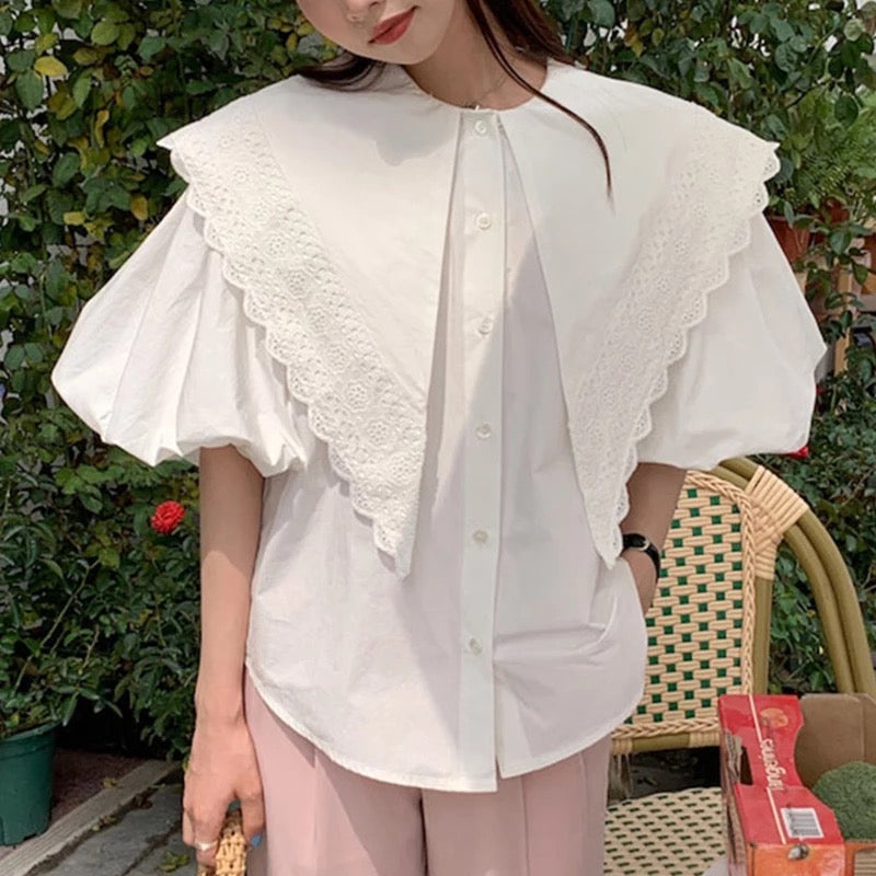 Puff sleeve collar blouse