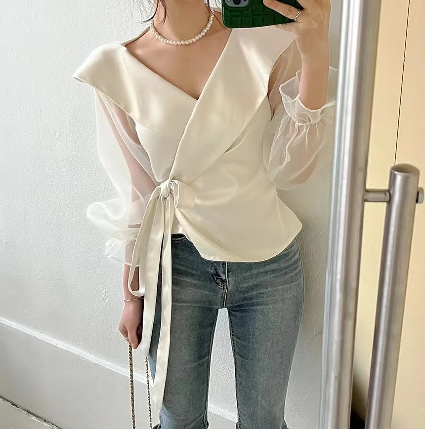 Mesh sleeve blouse