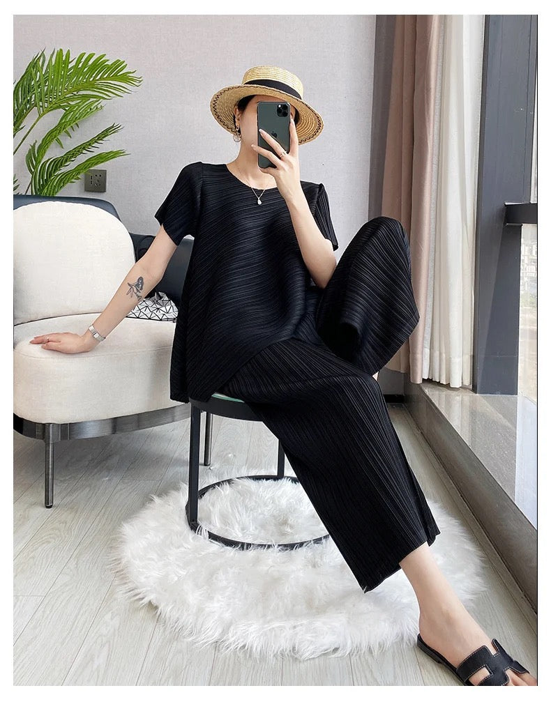 Pleated Irregular top and pants set