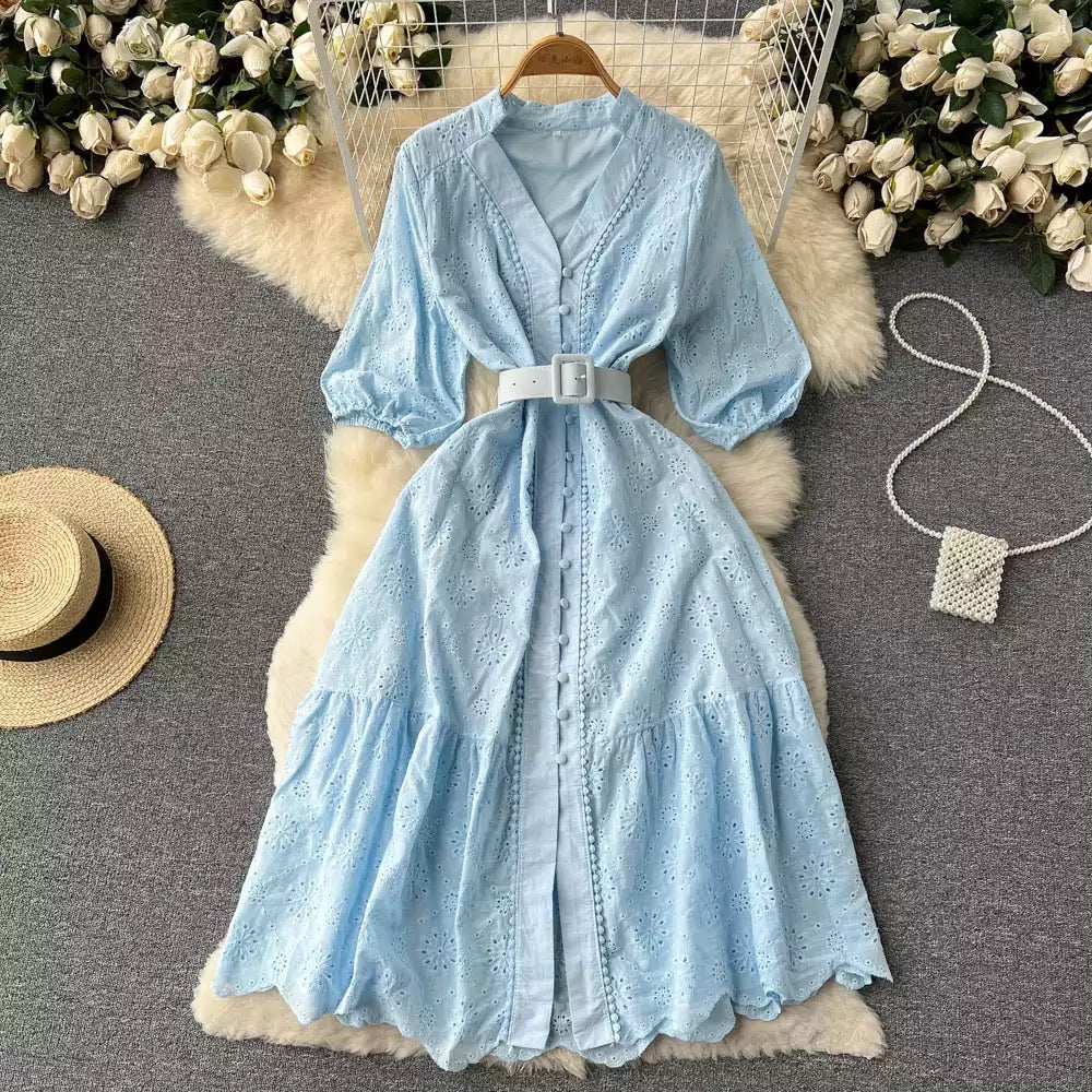 V neck hollow dress