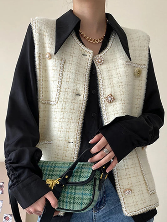 Tweed rhinestone vest