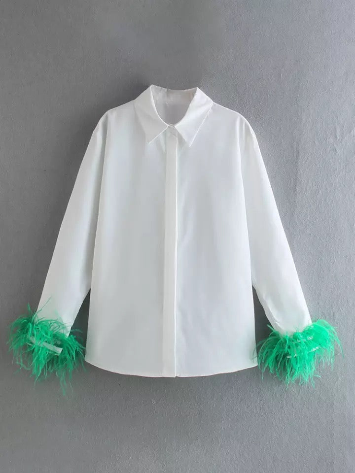 Feather cuff blouse