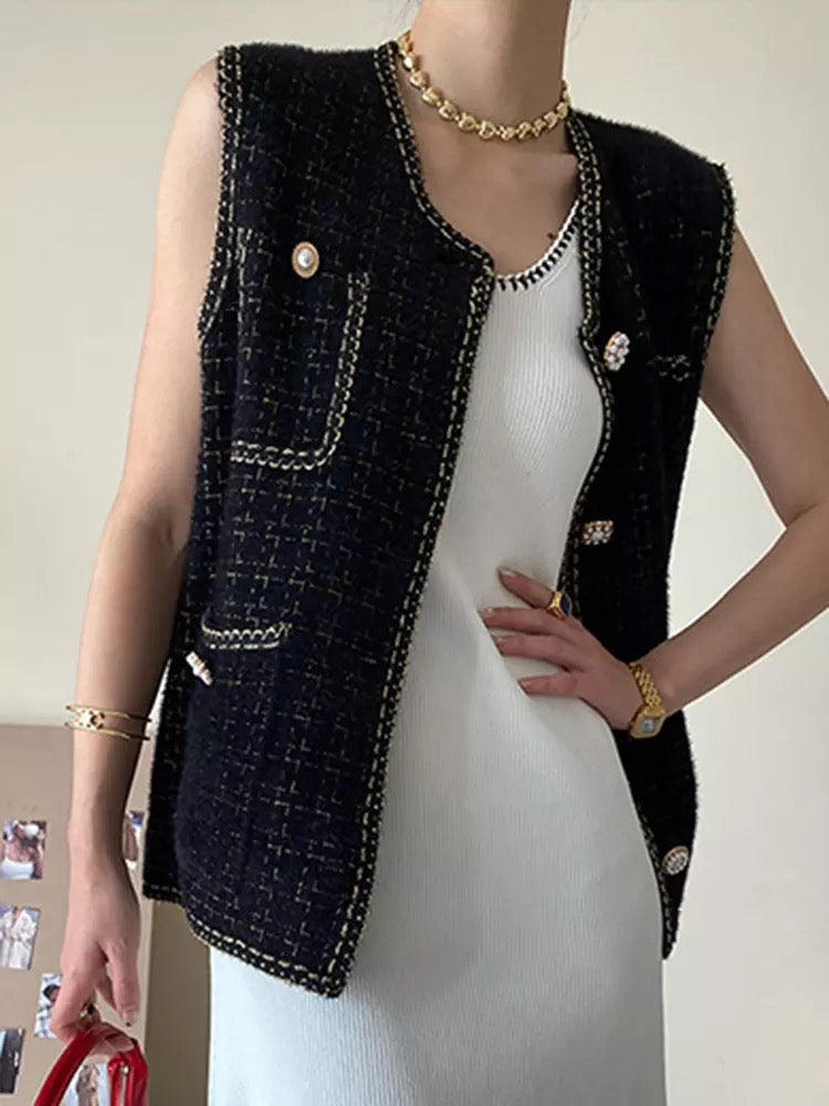 Tweed rhinestone vest