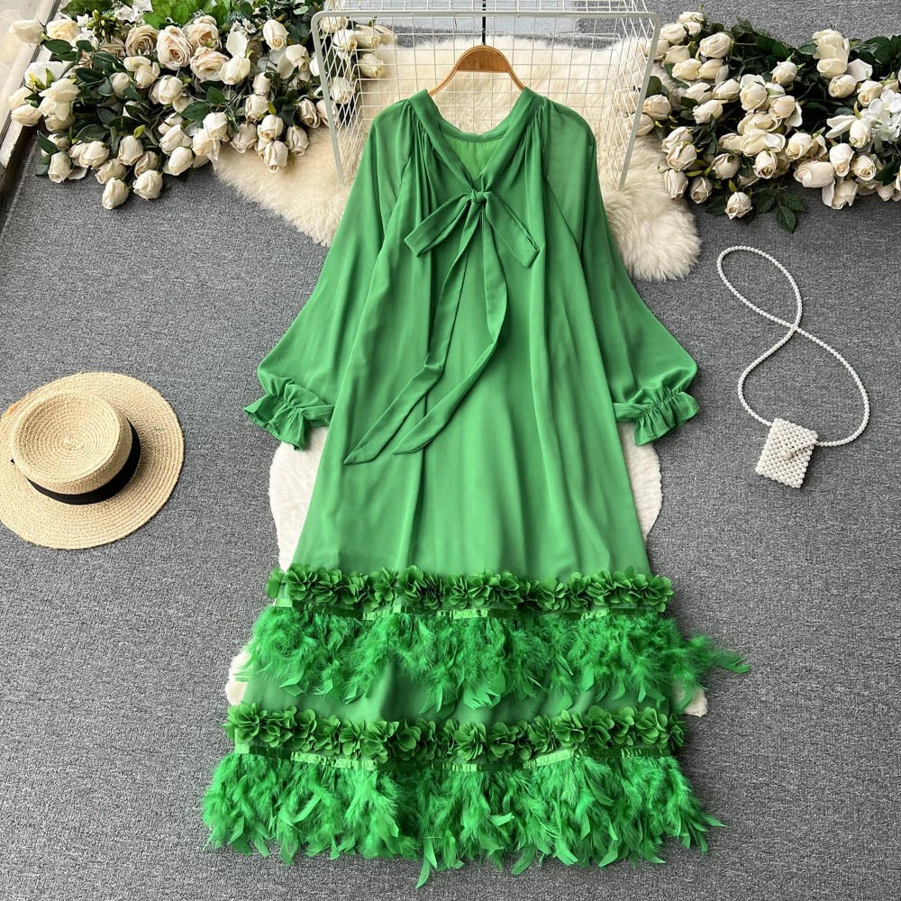 Feather trim dress