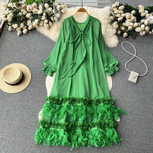 Feather trim dress