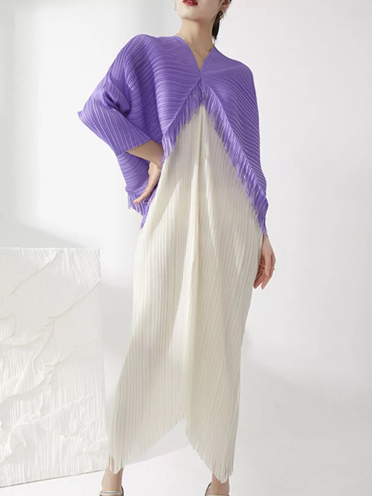 Pleated tassel batwing dress