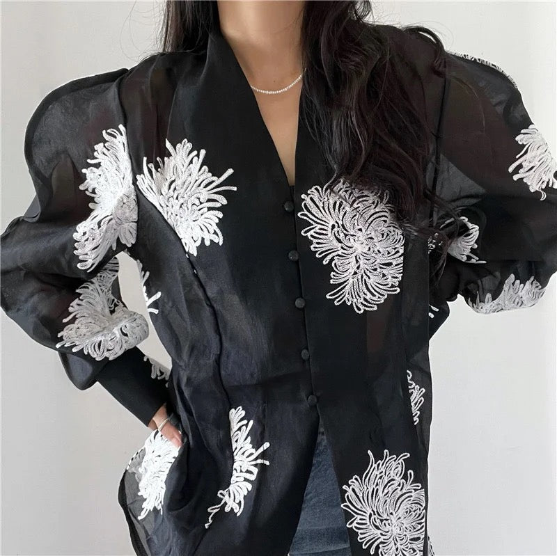 Embroidered flower blouse