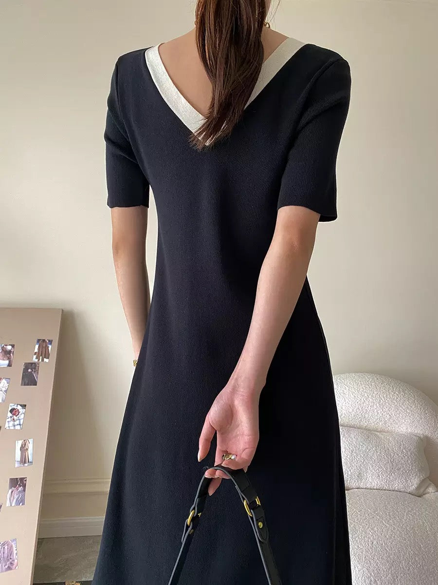 V neck knitted dress