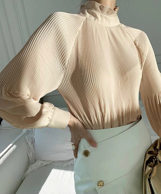 Lantern sleeve pleated blouse