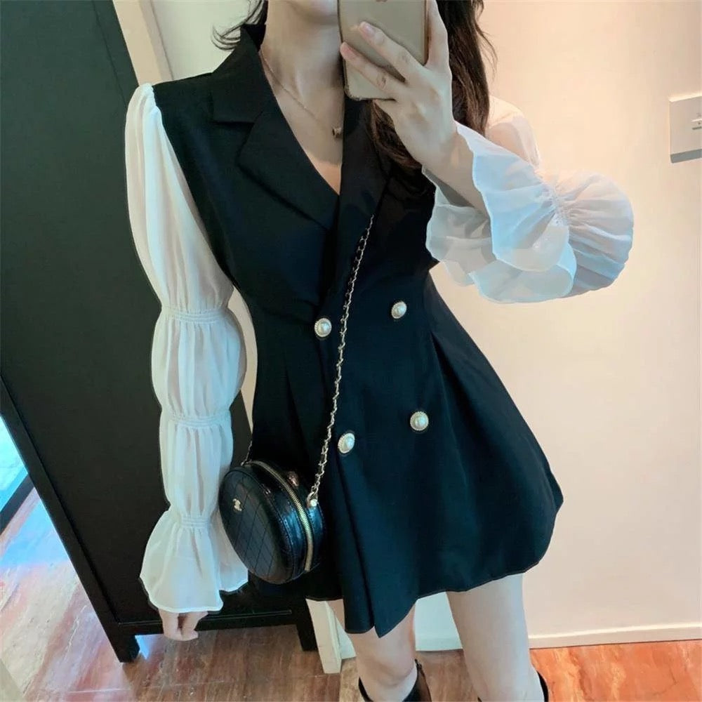 Puff sleeve double breasted blazer