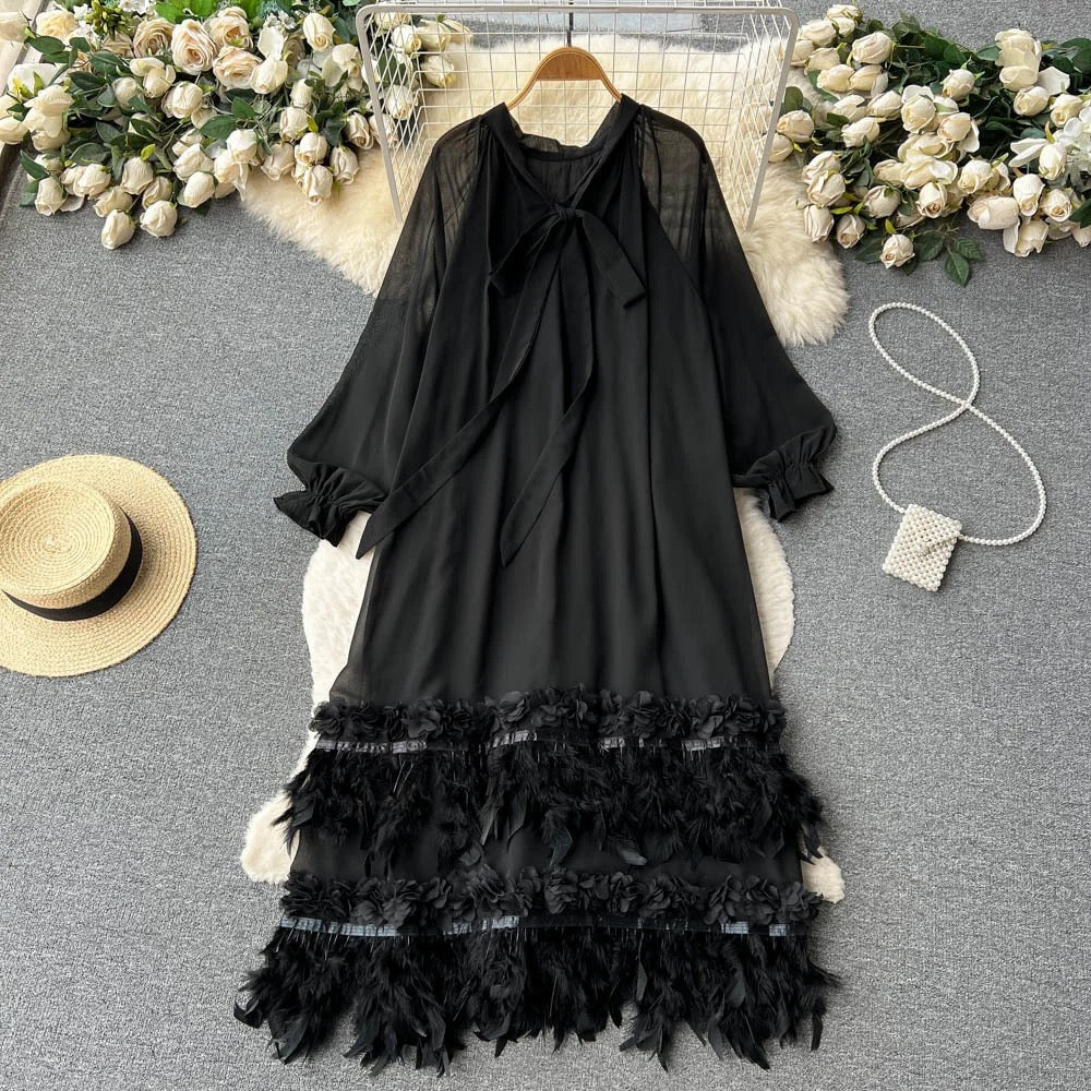 Feather trim dress