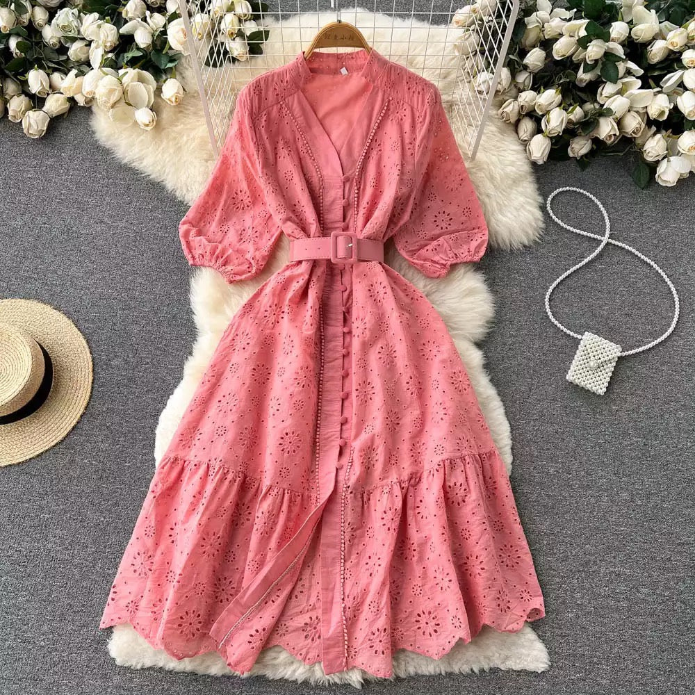 V neck hollow dress