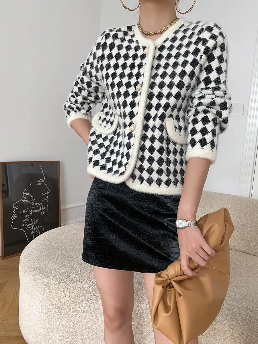 Printed pearl button cardigan