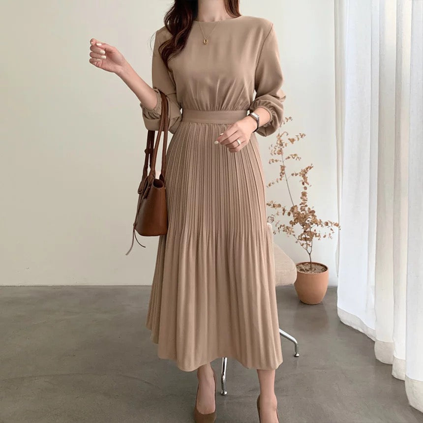 Pleated long sleeve dress