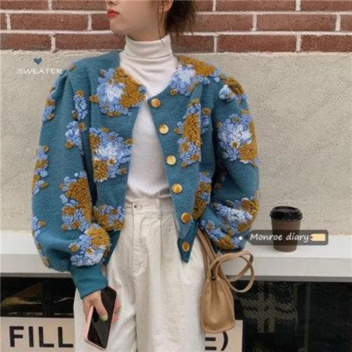 3D flower bubble sleeve jacket