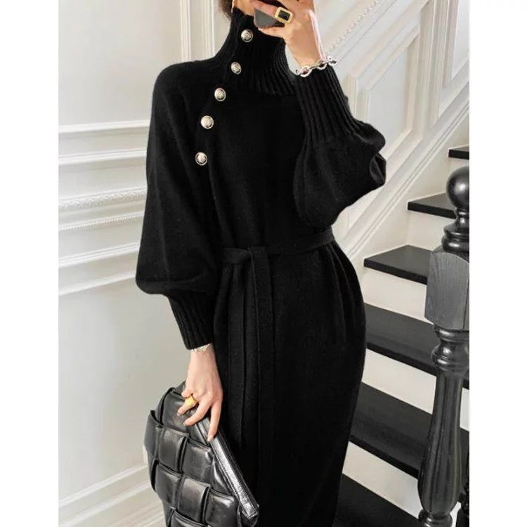 Puff sleeve knitted dress