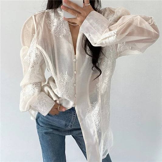 Embroidered flower blouse