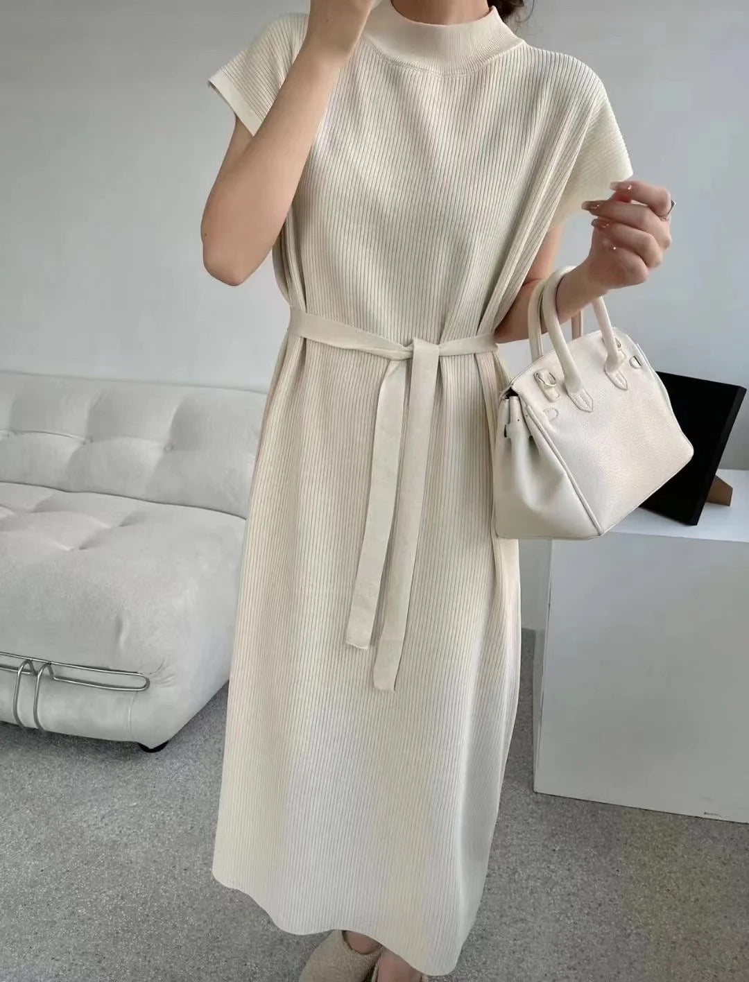 Belted knit dress