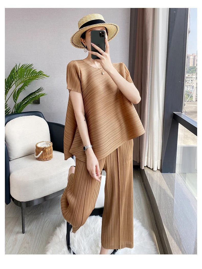 Pleated Irregular top and pants set