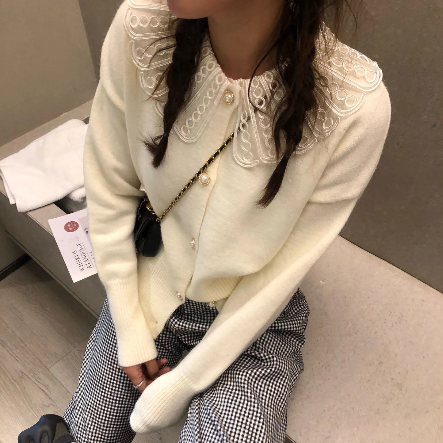 Collar knit cardigan coat