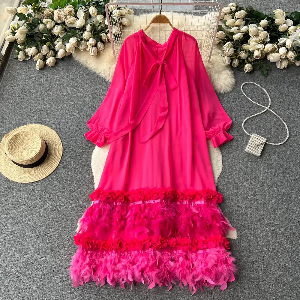 Feather trim dress