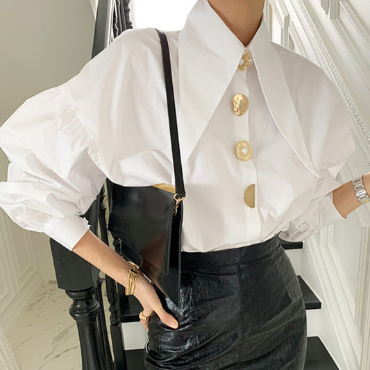 Lantern sleeve collar blouse