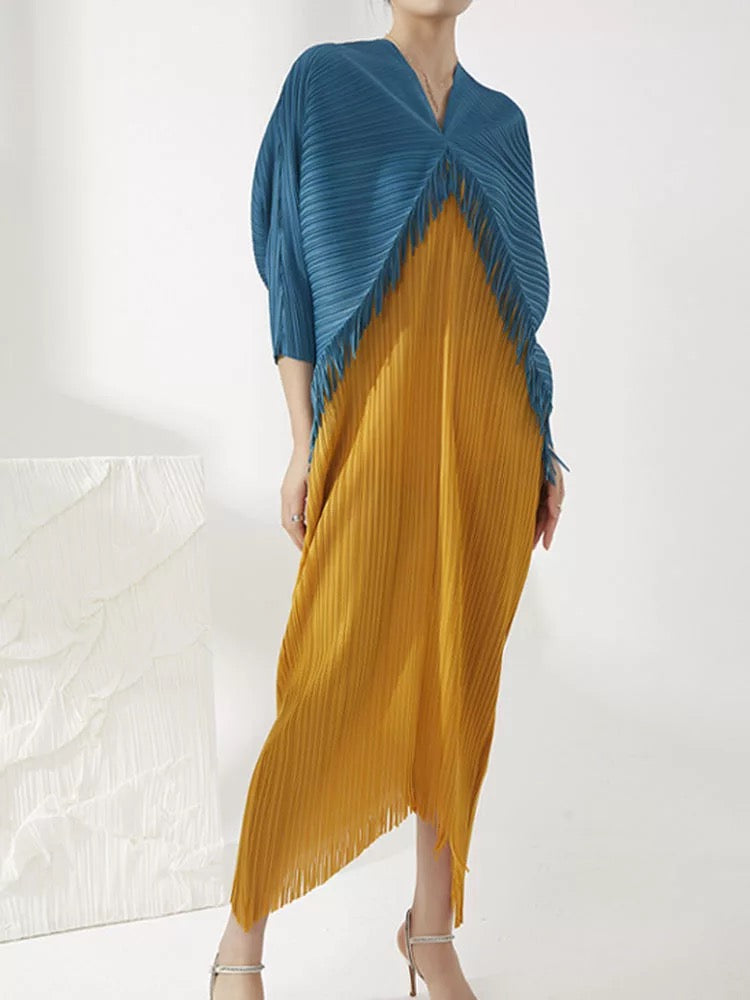 Pleated tassel batwing dress