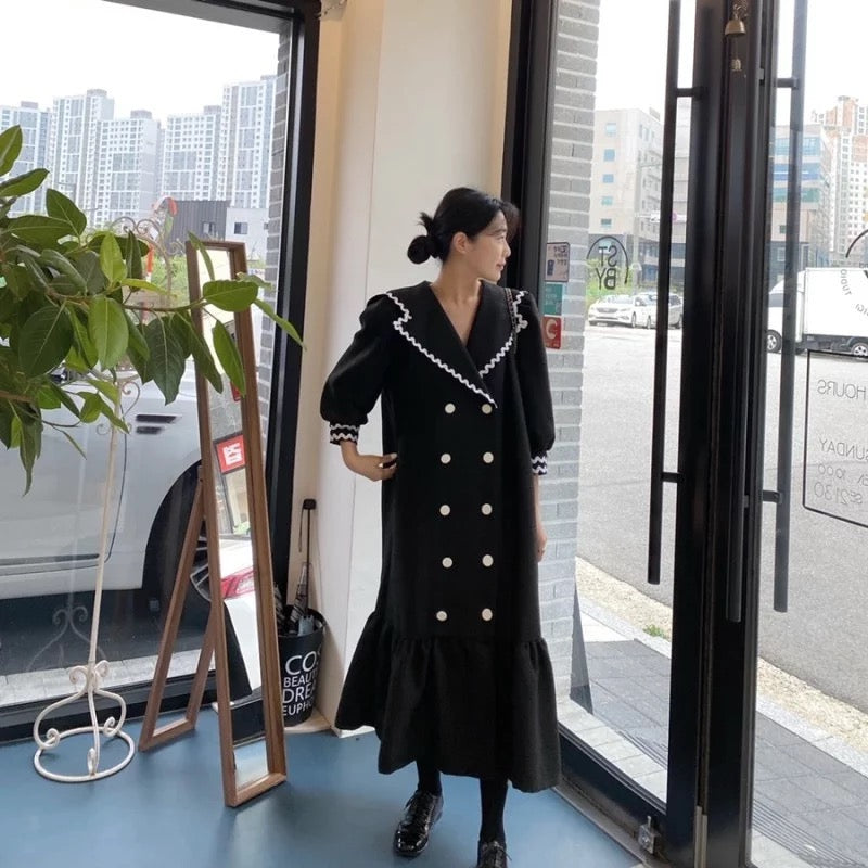 Lapel collar double breasted coat dress