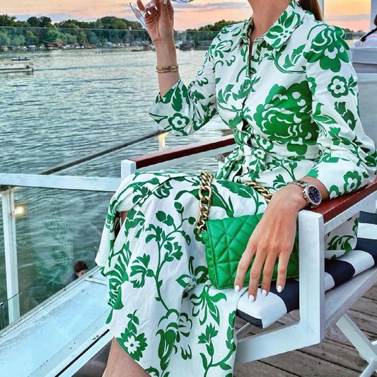 Green printed shirt dress